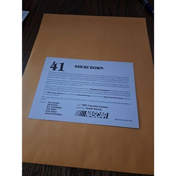 Vintage 1990 NASCAR Sheri Bown Driver Card #41 Speedcraft Auto Max 5x7 Camaro - Picture 2 of 2